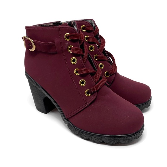 Burgundy Lace Up Ankle Booties Size 7 - Picture 4 of 8